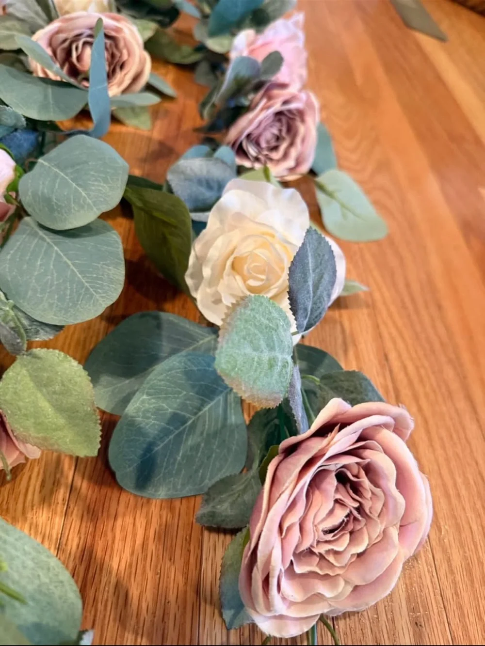 Artificial Eucalyptus and Rose Floral Swag - Pink, White, Green